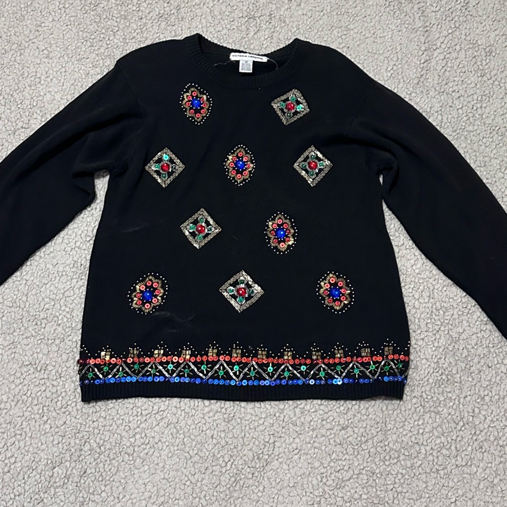 Black Sweater with Vibrant Embellishments